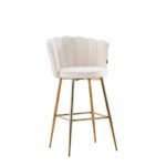 Lot 2 Tabourets de Bar Nymphea Velours Blanc Doudou Pieds Gold