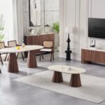 Ensemble Salle à Manger Salon Monza Travertin Noyer Vert