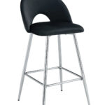 Lot 2 Tabourets de Bar Teddy Velours Noir Pieds Chrome 47x36x98cm