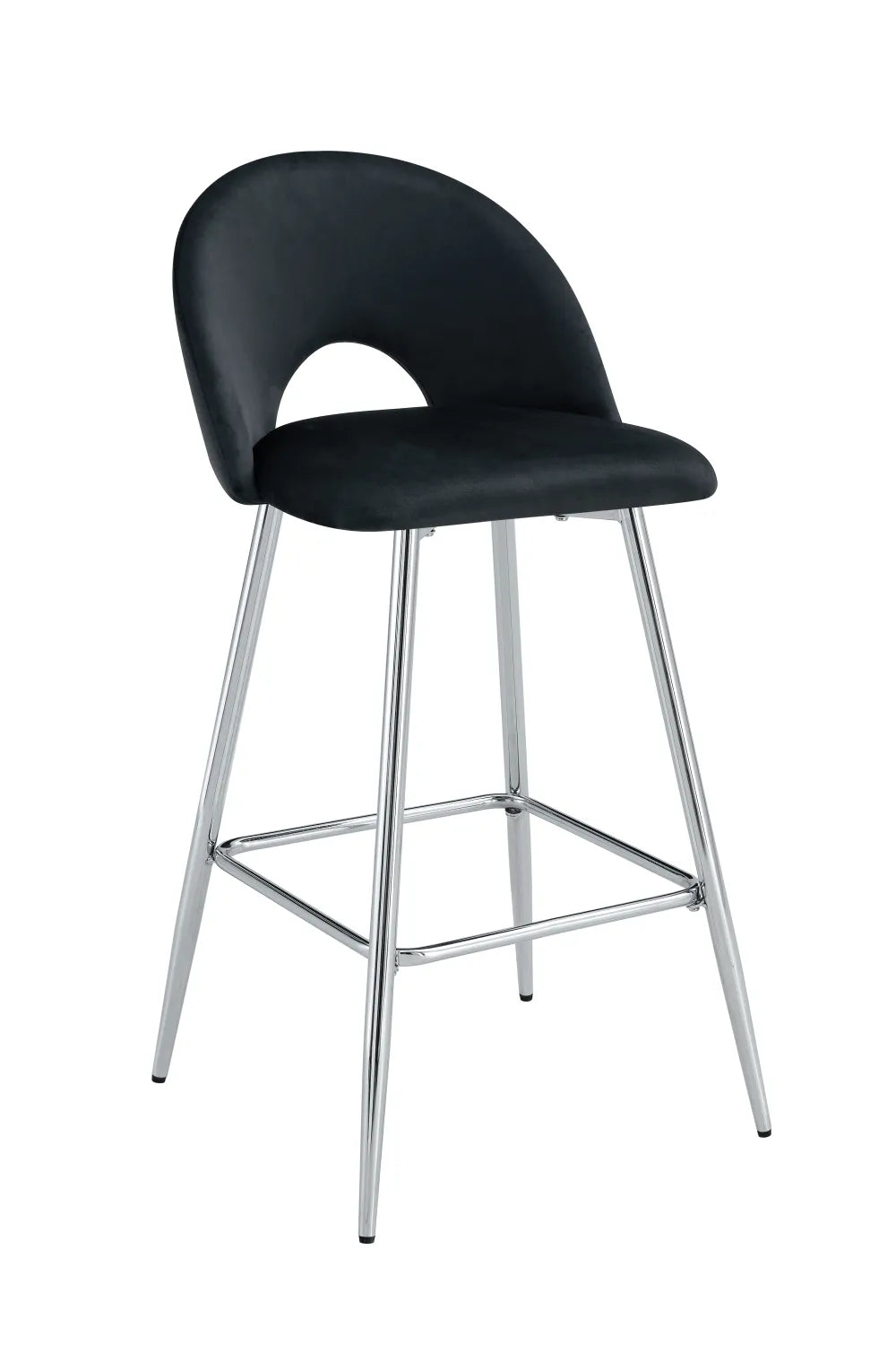 0 2734.jpg Lot 2 Tabourets de Bar Teddy Velours Noir Pieds Chrome 47x36x98cm