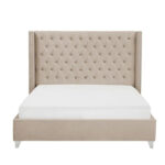 Lit Double Princesse Velours Beige 140x190 cm Sommier Inclus