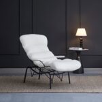Fauteuil MONICA – Métal Noir & Doudou Blanc – 81x118x101 cm