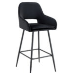 Lot 2 Tabourets de Bar Athena Velours Noir Pieds Métal Noir 47x41x104cm