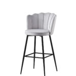 Lot 2 Tabourets de Bar Nymphea Velours Gris Réglables Pieds Métal Noir Hauteur Assise 69cm