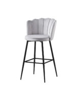 Lot 2 Tabourets de Bar Nymphea Velours Gris Réglables Pieds Métal Noir Hauteur Assise 69cm