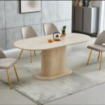 Ensemble Table Ovale Chaises Inaya Travertin Dorées Vert