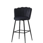 Lot 2 Tabourets de Bar Nymphea Velours Noir Réglables Pieds Métal Noir Hauteur Assise 69cm