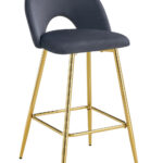 Lot 2 Tabourets de Bar Teddy Velours Anthracite Pieds Gold 47x36x98cm