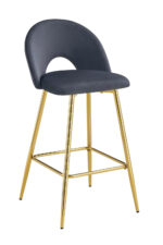 Lot 2 Tabourets de Bar Teddy Velours Anthracite Pieds Gold 47x36x98cm