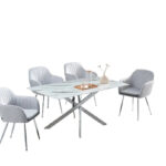 Table Repas Jessica Verre Marbré Blanc Pieds Chrome 150 cm