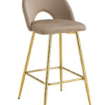 Lot 2 Tabourets de Bar Teddy Velours Taupe Pieds Gold 47x36x98cm