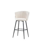 Lot de 2 tabourets de bar NYMPHEA Métal noir en velours - Blanc doudou