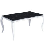 Table à Manger Baroque Verre Marbré Noir Pieds Chrome 180x90 cm