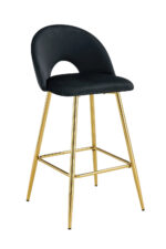 Lot 2 Tabourets de Bar Teddy Velours Noir Pieds Gold 47x36x98cm