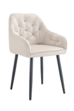 Lot de 2 Chaises Jade Accoudoirs Velours Beige Pieds Métal Noir 53.5x53x84 cm