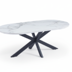 Table Basse MANON Métal Noir Céramique Marbre Blanc 120x60 cm