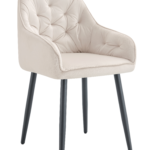 Lot de 2 Chaises Jade Accoudoirs Velours Beige Pieds Métal Noir 53.5x53x84 cm