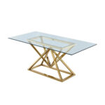 Table à Manger Pyramide Verre Transparent Structure Dorée 180x90 cm