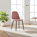 Lot 4 Chaises Salle à Manger Scandinave Alvéole Velours Vieux Rose Pieds Métal Noir