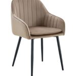 Lot de 2 Chaises Salle à Manger Velours Taupe Pieds Métal Noir 45x46x82 cm