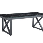 Table Basse Levanto Verre Trempé Marbré Noir Métal Noir 120x60x45 cm