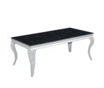 Table Basse Baroque Rectangle Verre Trempé Marbré Noir Pieds Chrome 120x60x45 cm