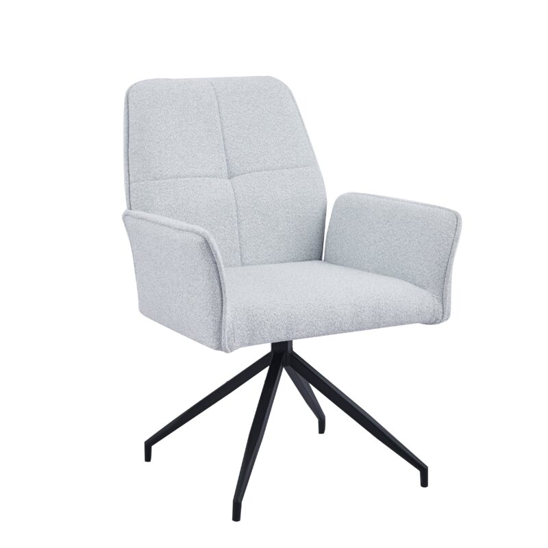 Lot 2 Chaises de Bureau Lutetia Tissu Tweed Gris Pieds Métal Noir 65x62x88cm