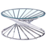 Table Basse Nautilus Ronde Verre Trempé Transparent Pieds Chrome D80x45 cm