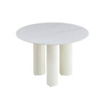 Table Repas Ronde Anaïs Céramique Marbré Blanc Pieds Beiges 120 cm