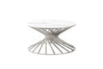 Table Basse Nautilus Ronde Verre Trempé Marbré Blanc Pieds Chrome D80x45 cm