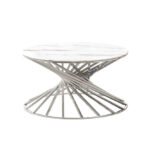 Table Basse Nautilus Ronde Verre Trempé Marbré Blanc Pieds Chrome D80x45 cm
