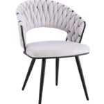 Lot de 2 Chaises Salle à Manger Velours Gris Dossier Tressé Métal Noir