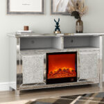 Meuble TV Cheminée Étincelle Effet Miroir 146x40x85 cm