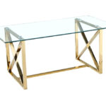 Table à Manger Kensy Verre Transparent Pieds Métal Doré 180x90 cm