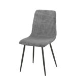 Lot 4 Chaises Salle à Manger Bobby Velours Côtelé Gris Pieds Métal Noir 52x44x87cm