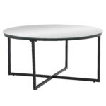 Table Basse Ronde LORIE Verre Trempé Miroir Métal Noir D90x45 cm