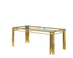 Table à Manger Rectangulaire Flute Verre Transparent Pieds Dorés 180x90x75 cm