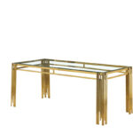 Table à Manger Rectangulaire Flute Verre Transparent Pieds Dorés 180x90x75 cm