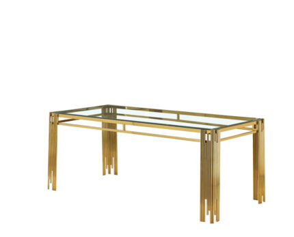 Table à Manger Rectangulaire Flute Verre Transparent Pieds Dorés 180x90x75 cm