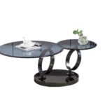 Table Basse Automat Verre Fumé Métal Noir Plateau 80 cm Rotatif 55 cm