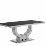 Table à Manger Trofy Verre Noir Pieds Métal Chrome 180x90 cm