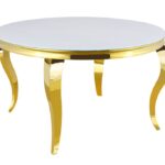 Table à Manger Ronde Baroque Plateau Blanc Structure Dorée 130x75 cm
