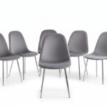 Lot de 6 Chaises Scandinaves Velours Gris Pieds Chromés 44x50x87 cm