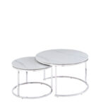 Lot de 2 Tables Basses Gigognes Arto Inox Verre Marbre Blanc