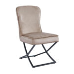 Lot 4 Chaises Salle à Manger Gabrielle Velours Taupe Capitonné Pieds Métal Noir