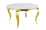 Table à Manger Ronde Baroque Verre Marbré Blanc Acier Doré Ø130 cm