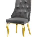 Lot de 2 Chaises Anneau Velours Anthracite Capitonnées Cloutées Pieds Dorés