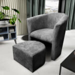 Fauteuil LINA + pouf velours cotelé