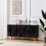 Buffet Baroque Laqué Effet Marbre 3 Portes 160x40x80 cm