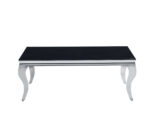 Table Basse Baroque Rectangle Verre Trempé Noir Pieds Chrome 120x60x45 cm